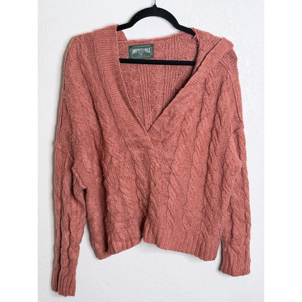 American Eagle Chunky Cable‎ Knit Hooded Pullover Sweater L